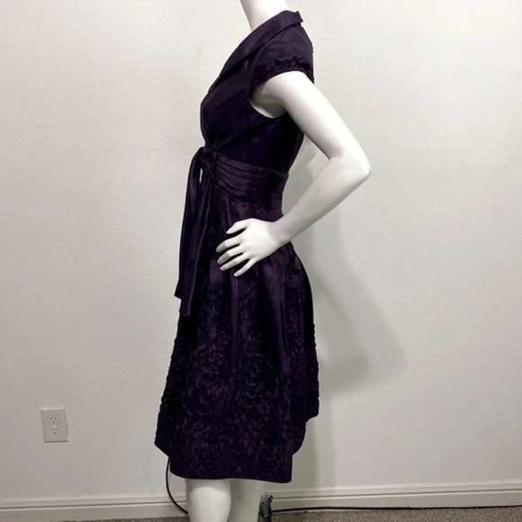 Adrianna Papell Purple A-Line Cap Sleeve V-Neck Embellished Midi Dress Size 4 - Picture 2 of 8